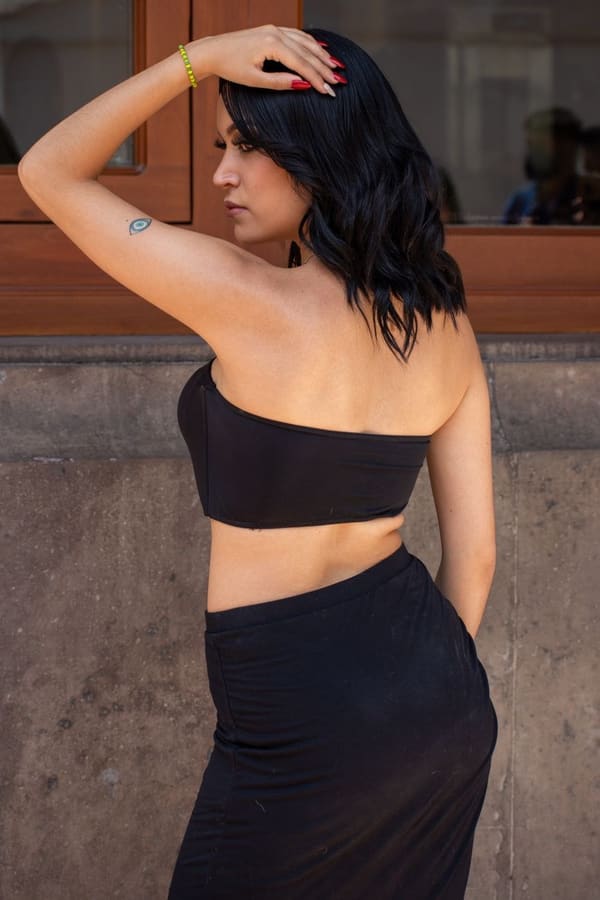 Conjunto Cropped e Saia Preto