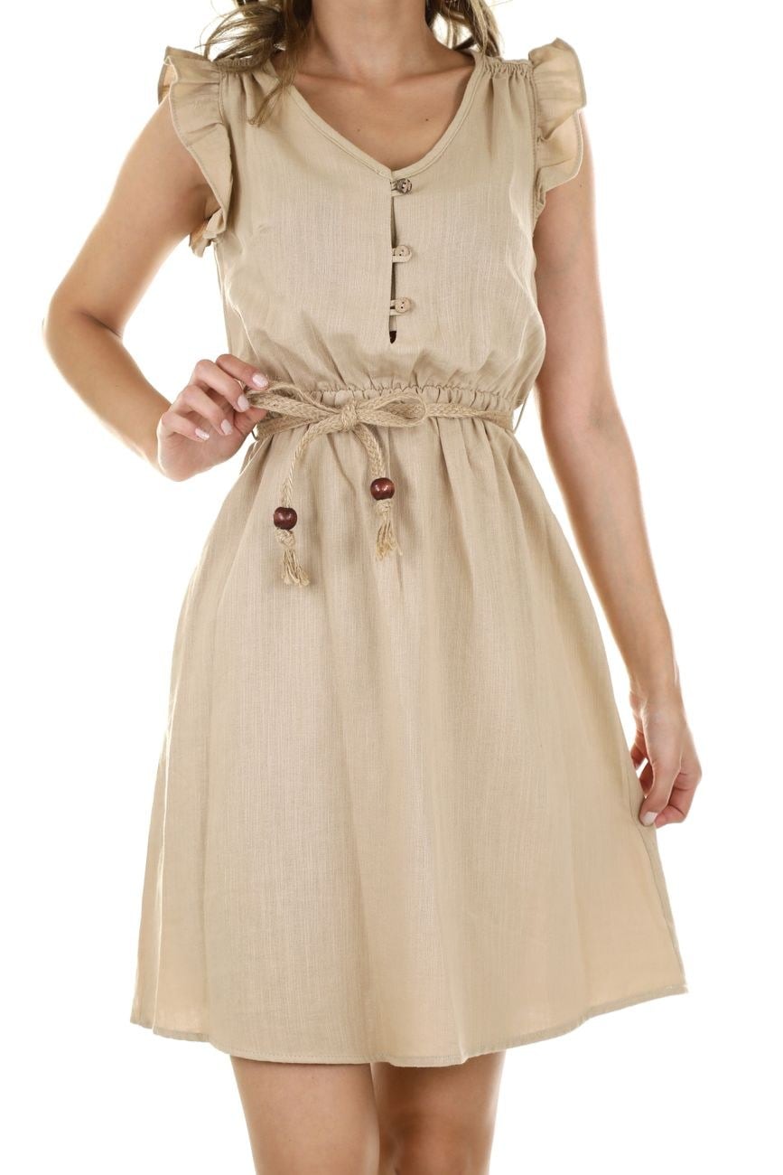 Vestido Curto Bege com Botões — Vestidos de atacado